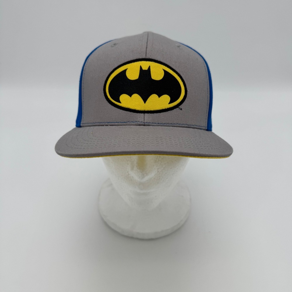 DC Comics Batman Snapback Hat Mens OSFM Blue Grey Yellow Embroidered Logo Cap